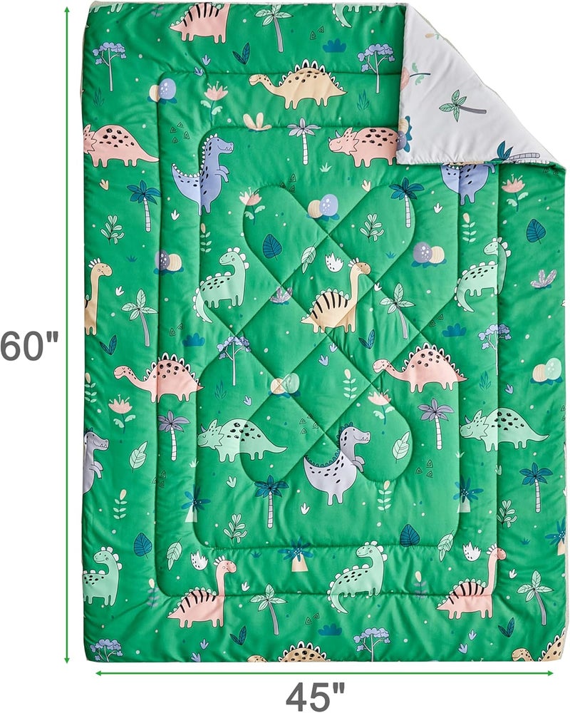 DuShow Dinosaur Toddler Bedding Set for Boys, 4 Pieces Soft Crib Bed Set Including Comforter, Fitted Sheet, Flat Top Sheet and Pillowcase-Green - Image 4